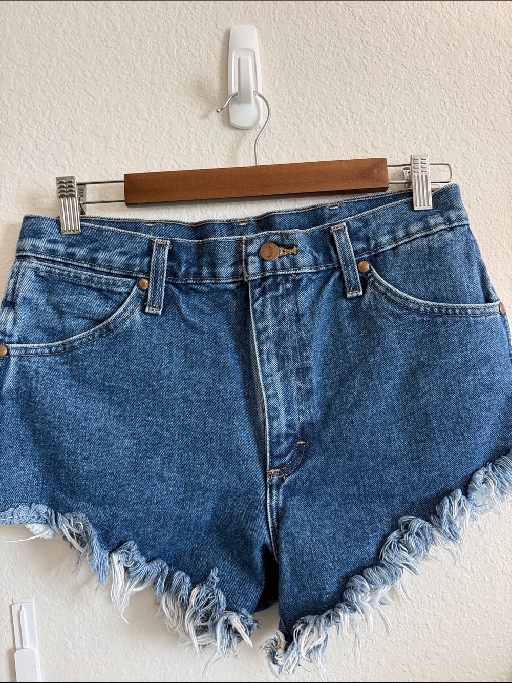 Wrangler Dark Blue Frayed Hem Denim Shorts